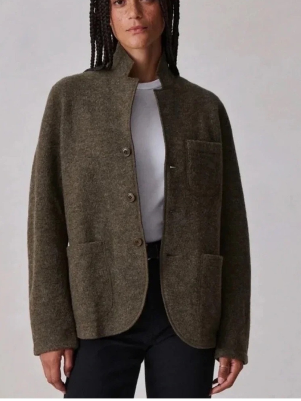 Buck Mason black merino wool felted chore coat size M new women’s - Picture 2 of 10